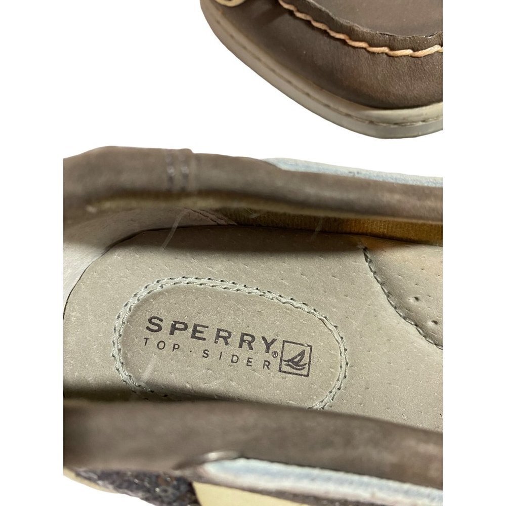 Sperry Top Sider Taupe Leather Gray Sequin‎ Slip On Boat Shoes Sz 8 1/2 - Picture 5 of 10